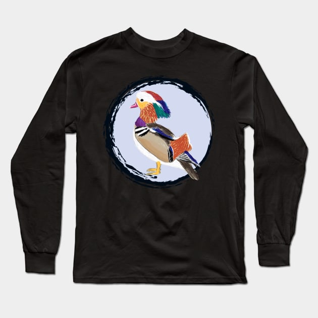 Nice Artwork showing a swimming Mandarin Duck IV Long Sleeve T-Shirt by JDHegemann